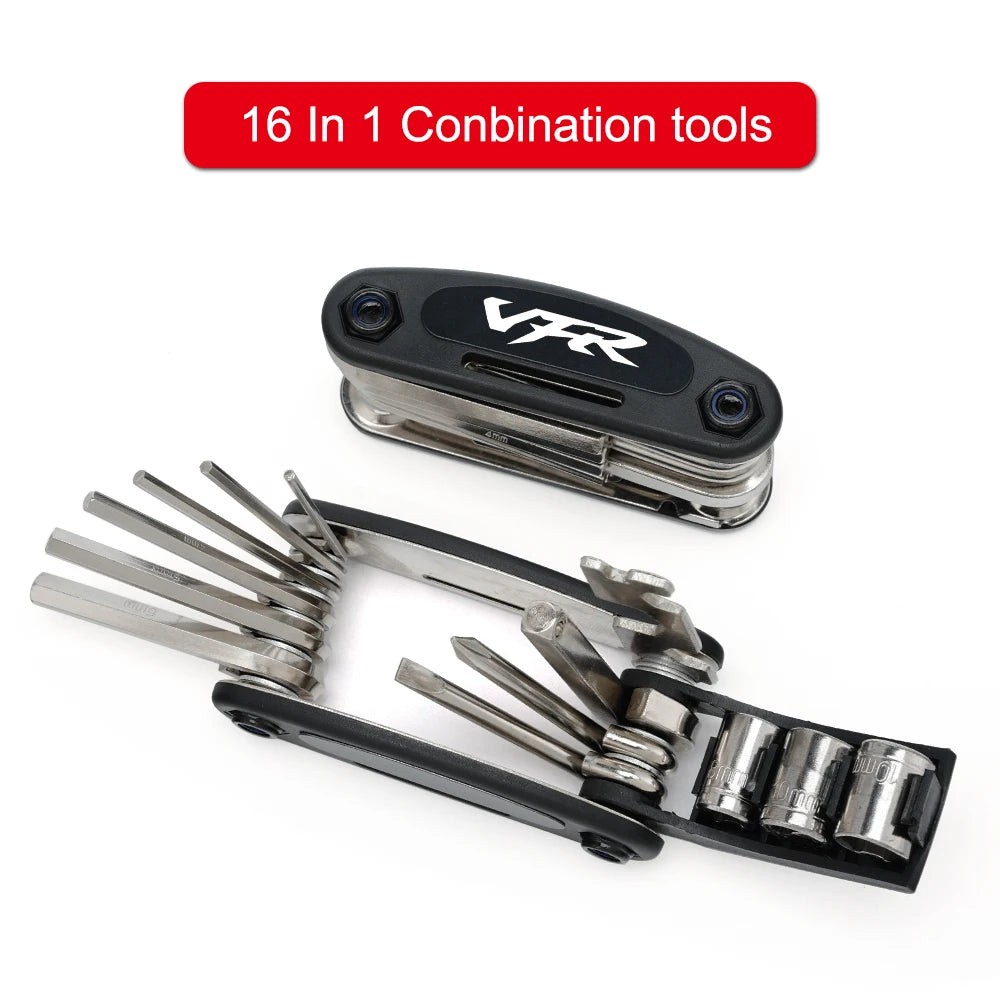 Honda VFR 750 / VFR 800 / VFR 1200 16-Function CNC Aluminum Multi-Tool – Allen + Socket + Hex + Screwdriver + Spoke – $16