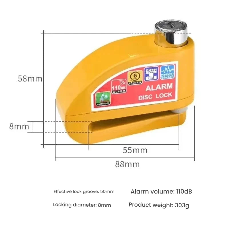 Motorcycle Bicycle Scooter Alarm Lock Wheel Disc Brake Waterproof Anti-Theft Aluminum Alloy Safety Brake Lock Moto Accessories – 5 Styles