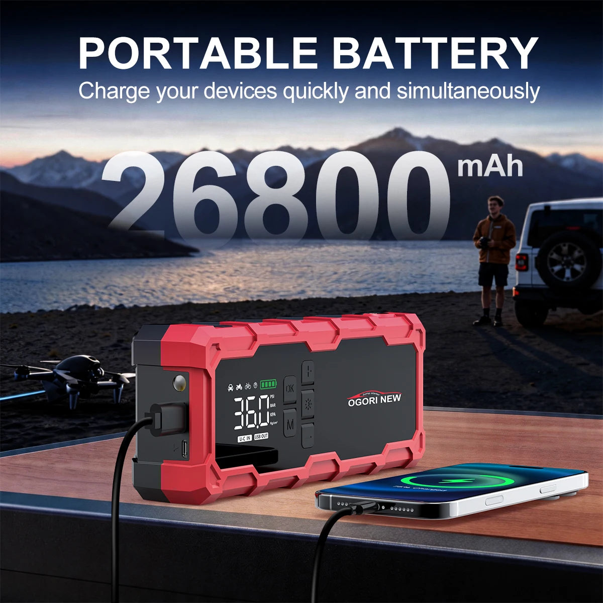 BSMOOM 150PSI Air Compressors Jump Starter Combo 4000A-10000A Portable Car Battery Pack for Motorcycle Car SUV Truck RV