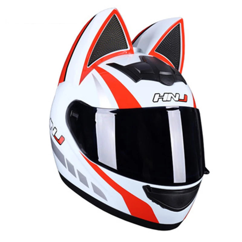 Cute Cat Full Face Ear Helmet for Street and Motocross Riding