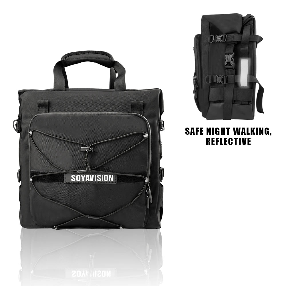 SOYAVISION Motorcycle Saddlebag Waterproof Side Bag 20L 500D Polyester Travel Motorbike Luggage Rear Seat Bag for BMW R1200GS ADV Kawasaki Yamaha Honda Suzuki – Black (1PC / 2PC)