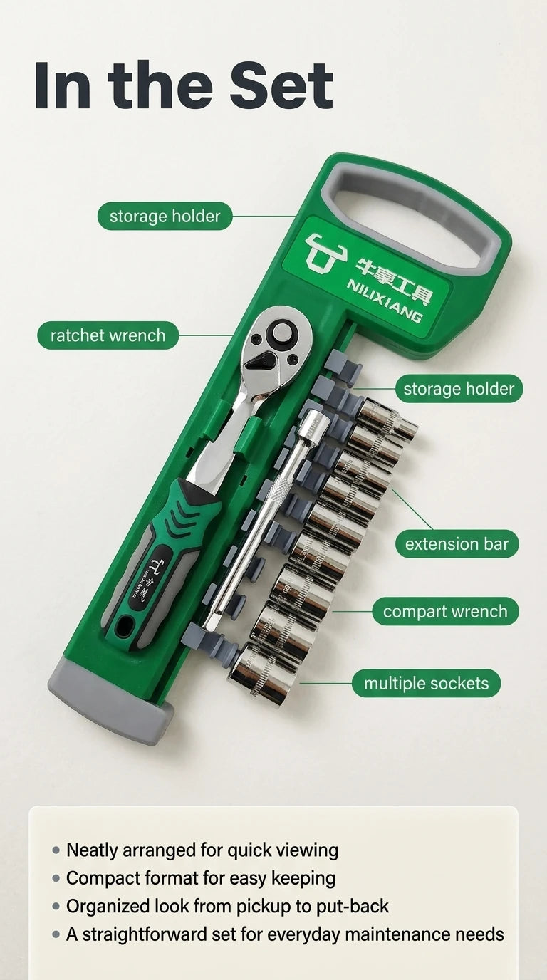 oein 1/4" Drive 12-Piece Ratchet Socket Wrench Set – 72-Tooth, Chrome Vanadium Steel – Motorcycle / Car Repair – Storage Case – $18