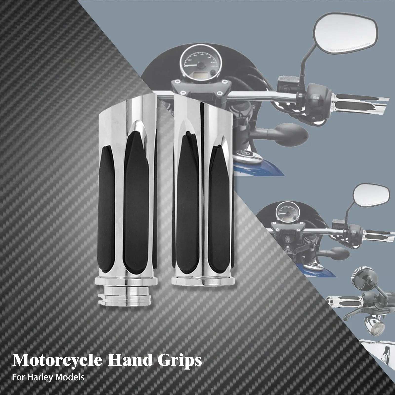MACTIONS Harley-Davidson CNC Billet Aluminum Motorcycle Handlebar Grips 1" 25mm Rubber Vibration-Absorbing Hand Grips for Harley Touring Road King Sportster XL 883 1200 Dyna Softail V-Rod – 3 Styles (1 Pair)