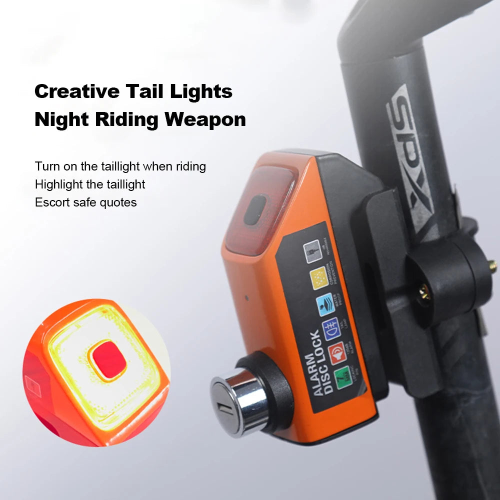 MDUG Motorcycle Alarm Disc Brake Lock 120dB Loud Anti-Theft Security Moto Wheel Disk Padlock Waterproof USB Rechargeable LED Light Bracket – IPX6 – Solo or Set – Blue Red Orange Yellow Black