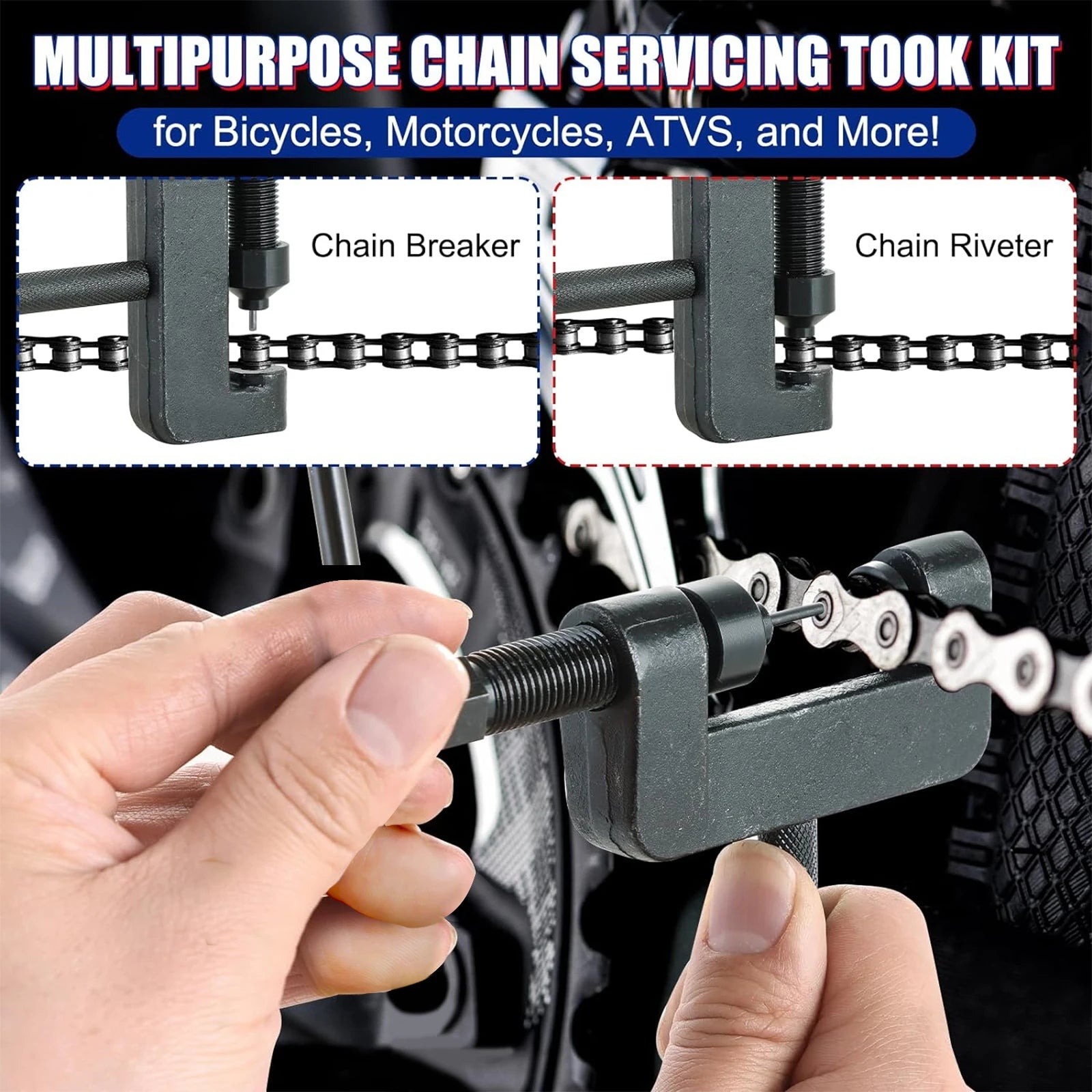 Motorcycle Chain Breaker & Disassembly Tool Kit – for 520 525 530 Chain – Rivet Link Willow Nail Kit – $50