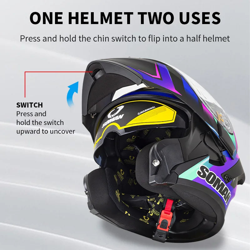 DOT Approved Modular Full Face Motorcycle Helmet – Flip-Up Dual Visor, All-Season