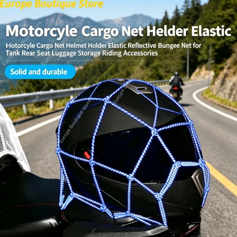 Cargo Net – Reflective Motorcycle Helmet & Luggage Bungee Net