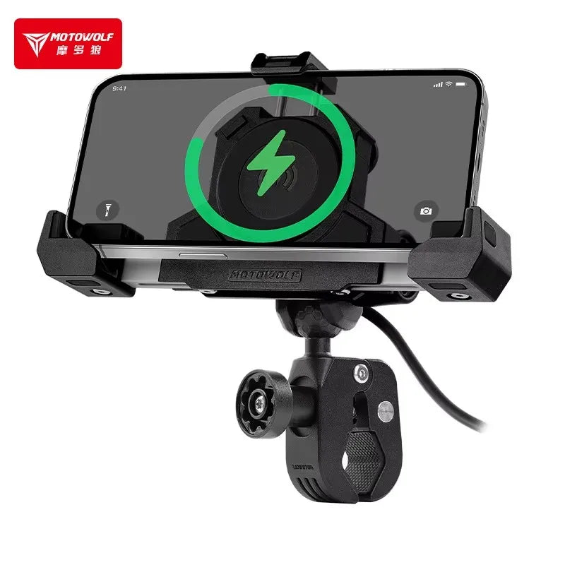 MOTOWOLF Motorcycle Phone Holder – Shockproof Wireless Charging