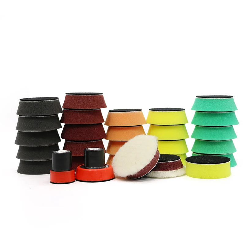DETAILING 2-Inch Mini Foam & Wool Polishing Pad Kit – 9 / 12 / 29 Pcs – Cutting Polishing Finishing – Car Motorcycle Wheel Hub – Hook & Loop – $20–73