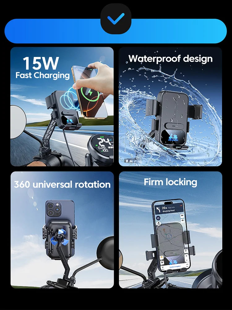 15W Wireless Charging Motorcycle Phone Holder – QC3.0