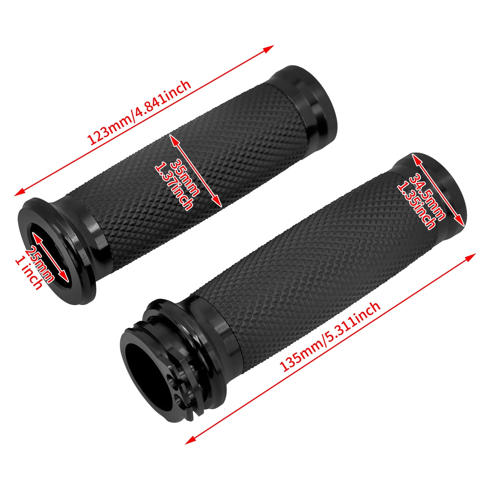 REWMTER Harley-Davidson Motorcycle Handlebar Grips 1" 25mm Aluminum Rubber Lining Hand Grips for Harley Sportster XL 883 1200 XR Touring Road King Dyna Softail V-Rod VRSC – Black / Chrome (1 Pair)
