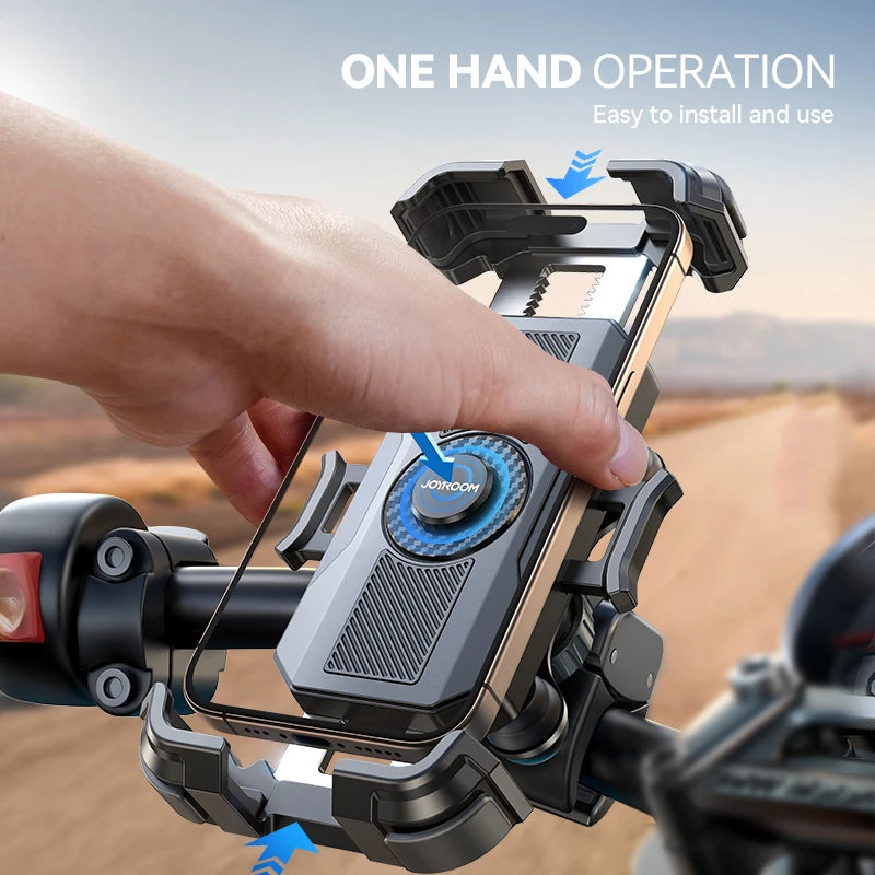 JOYROOM Anti-Vibration Motorcycle Phone Mount – 360° One-Hand Handlebar Holder for 4.7–7" Phones
