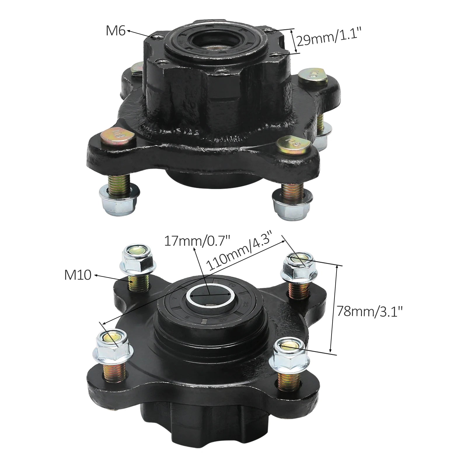 2PCS Disc Rotor Go Kart ATV 4 Stud Front Wheel Rim Hub Stub Axle for 110cc 125cc 150cc Quad Dirt Bike ATV Buggy