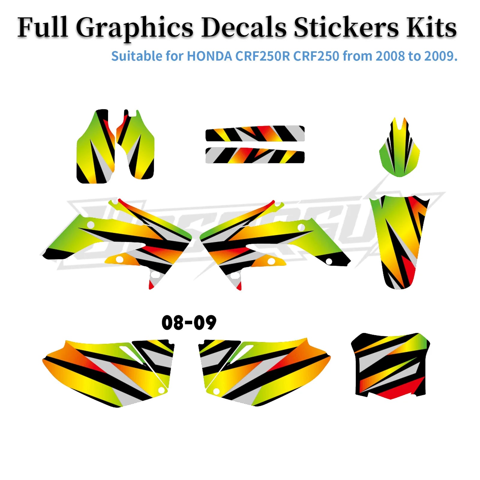 Honda CRF250R 2004–2009 Motorcycle Graphic Background Decal Sticker Kit – 12 Designs – 29mil / 35mil Glossy or 31mil 3D – Ships from USA – $72–$78