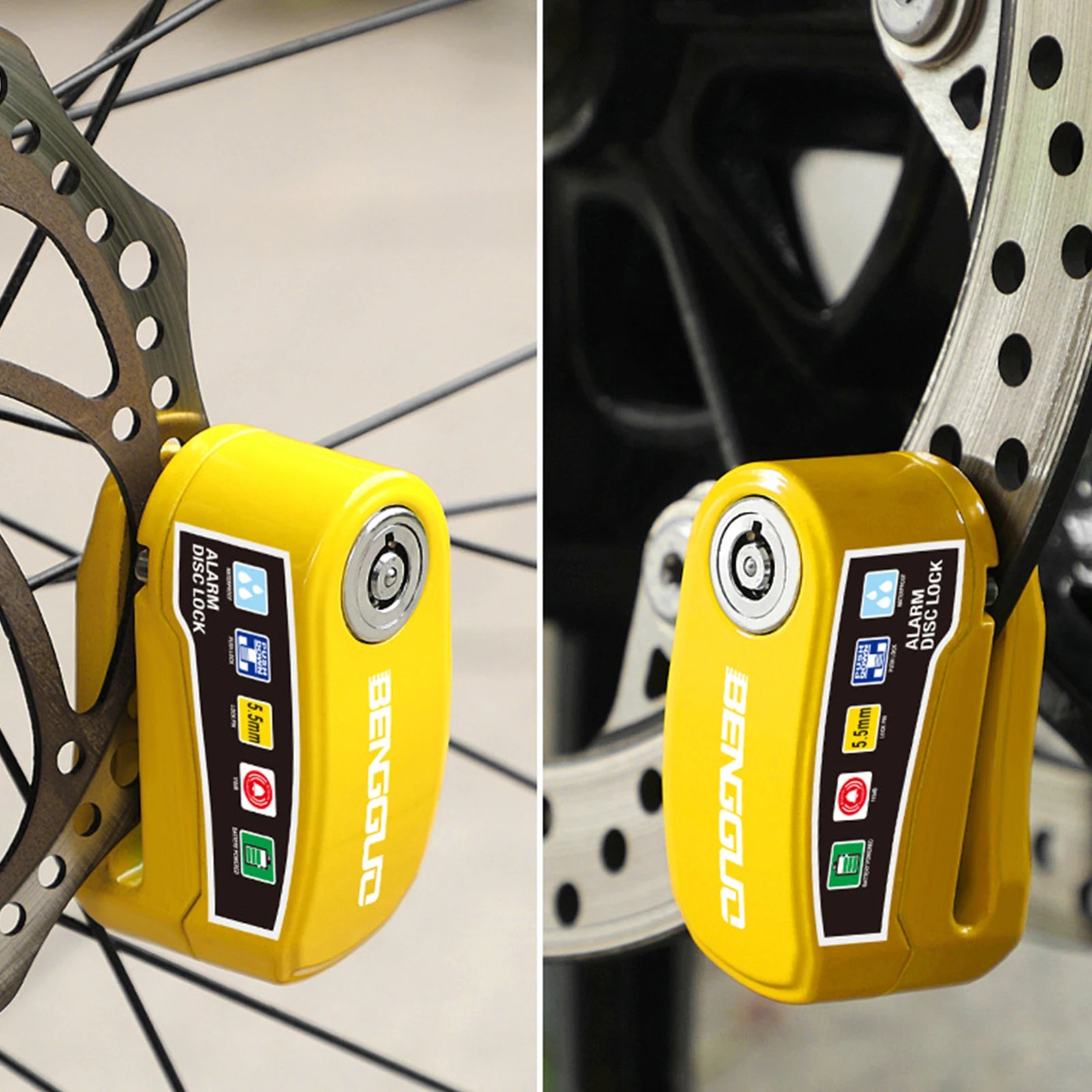 Motorcycle Bicycle Disc Lock Security Alarm Protection Padlock with Keys Aluminum Alloy Anti-Theft Scooter Wheel Disc Brake Lock – 110dB – 6mm+ Compatibility – 0.19kg – Green Blue Black Red Yellow