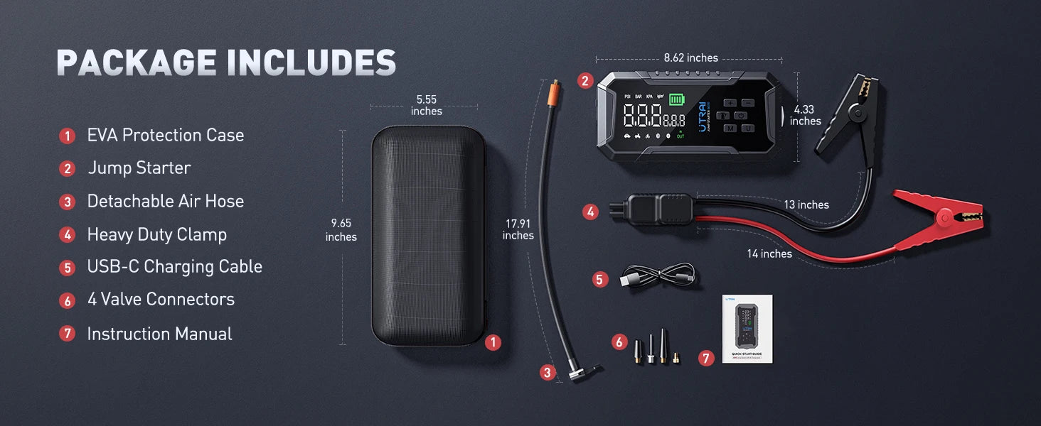 UTRAI BD70 Motorcycle Jump Starter 4000A with 160PSI Air Compressor 16000mAh Portable Power Bank Emergency Battery Booster Starting Device