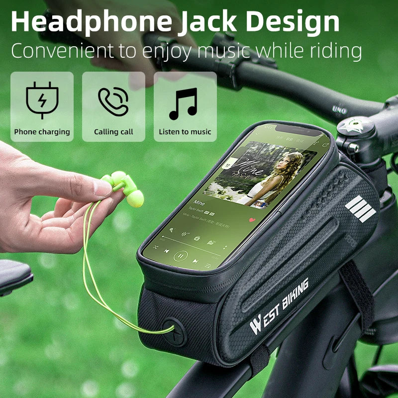 WEST BIKING 1.5L Waterproof Bike Phone Pouch – Touchscreen Top Tube Frame Bag for Up to 7" Phones