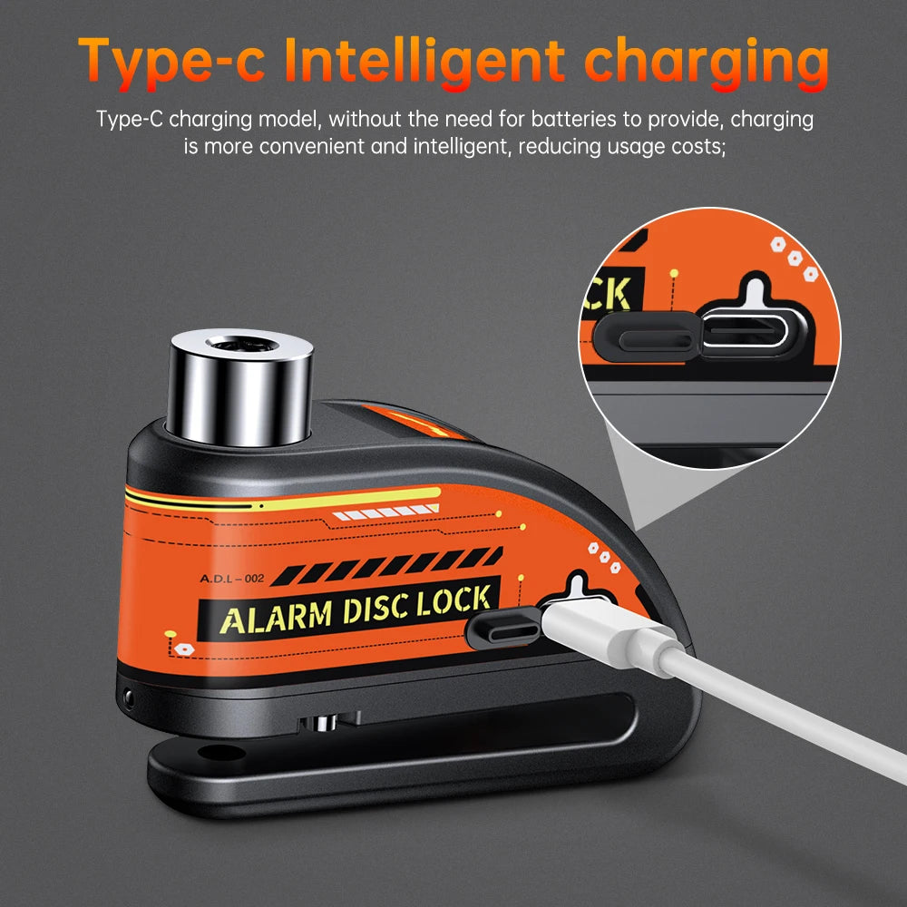 Elecpow Rechargeable Motorcycle Bicycle Scooter Alarm Disc Brake Lock Waterproof Anti-Theft Reminder Cable – 120dB USB-C IP67 7mm 285g CE FCC RoHS – With or Without Rope