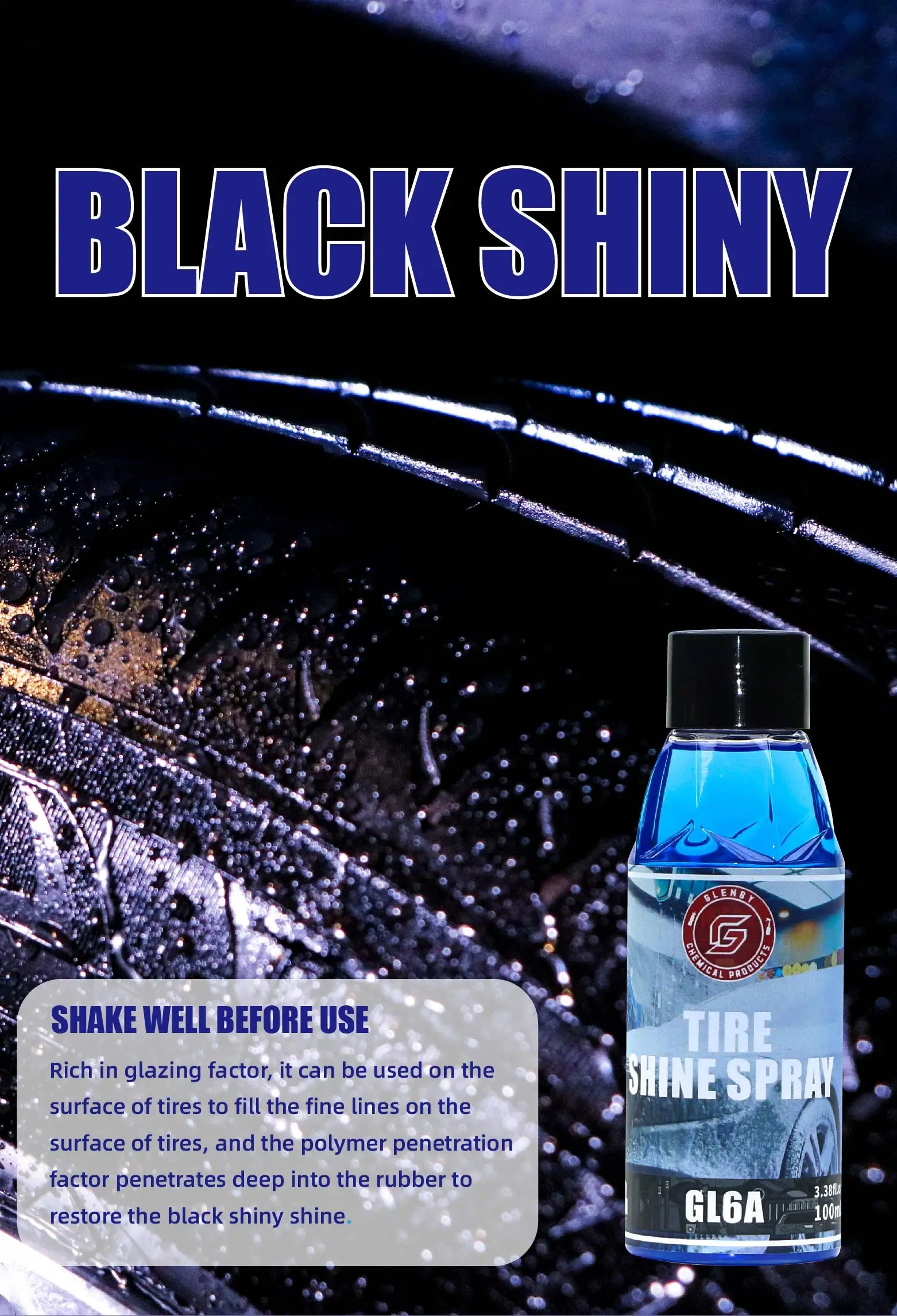 Glenby GL6A Tire Shine Spray – Wet Black Glossy Finish with One Quick Spray – 100ml / 200ml / 300ml / 500ml – $12–40
