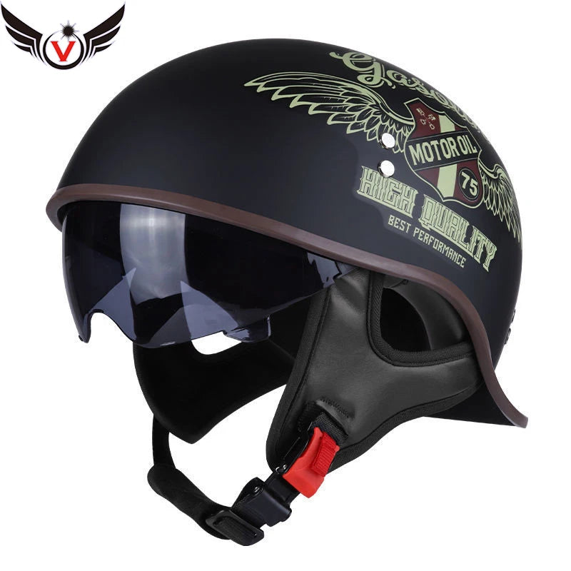 Half Helmets – V Retro Motorcycle Helmet, Lightweight All-Season Cruiser Helmet for Men & Women