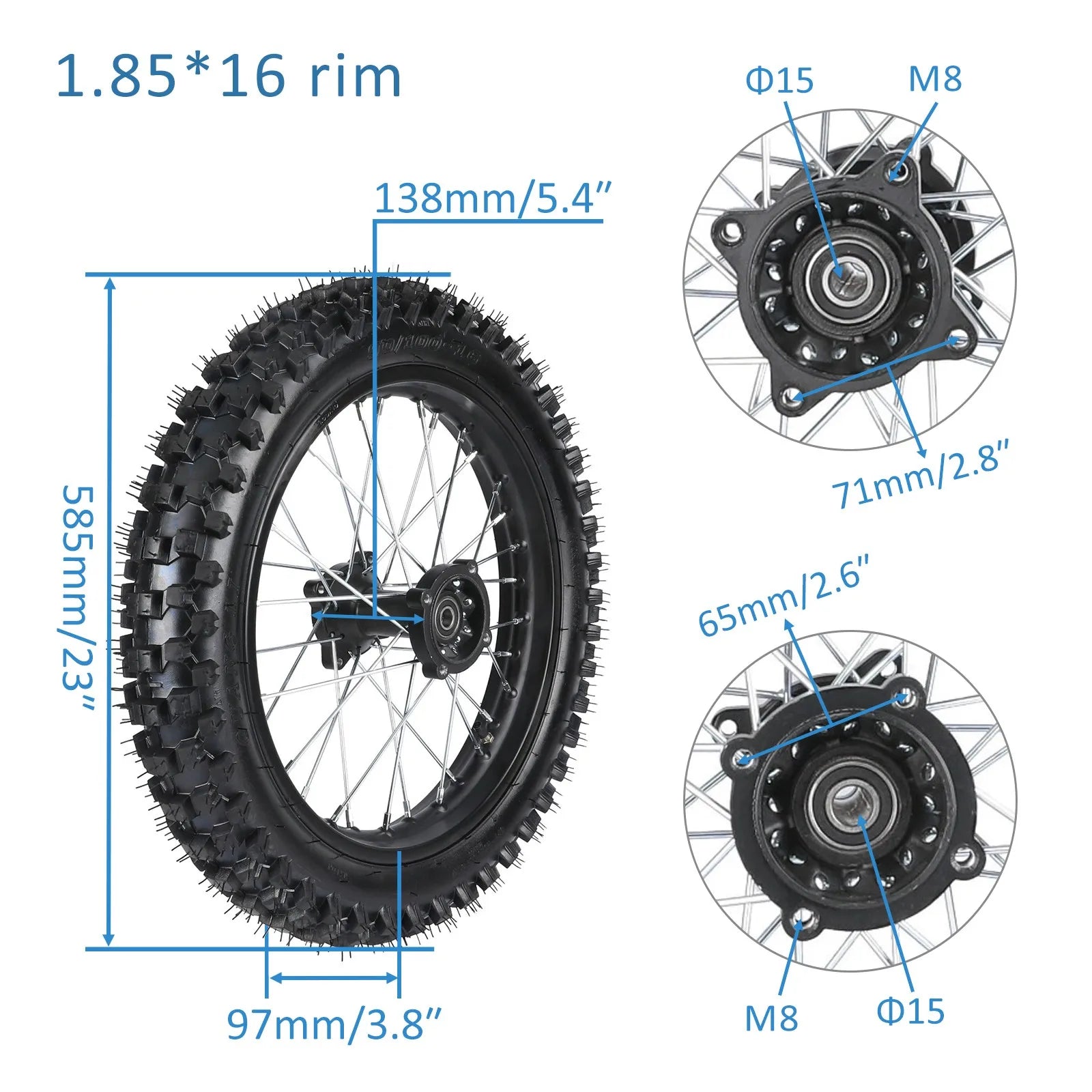 16" Rear Dirt Bike Wheel – 90/100-16 Tire & 1.85x16 Rim for Honda & Apollo 125cc–250cc
