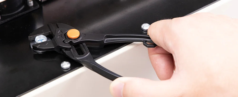 4-Inch Adjustable Water Pump Pliers – Brake Caliper Tools – Mini Multifunctional Plumbing Pipe Wrench 18-Position Push-Lock Teflon Coated Alloy Steel – Black / Silver – $28