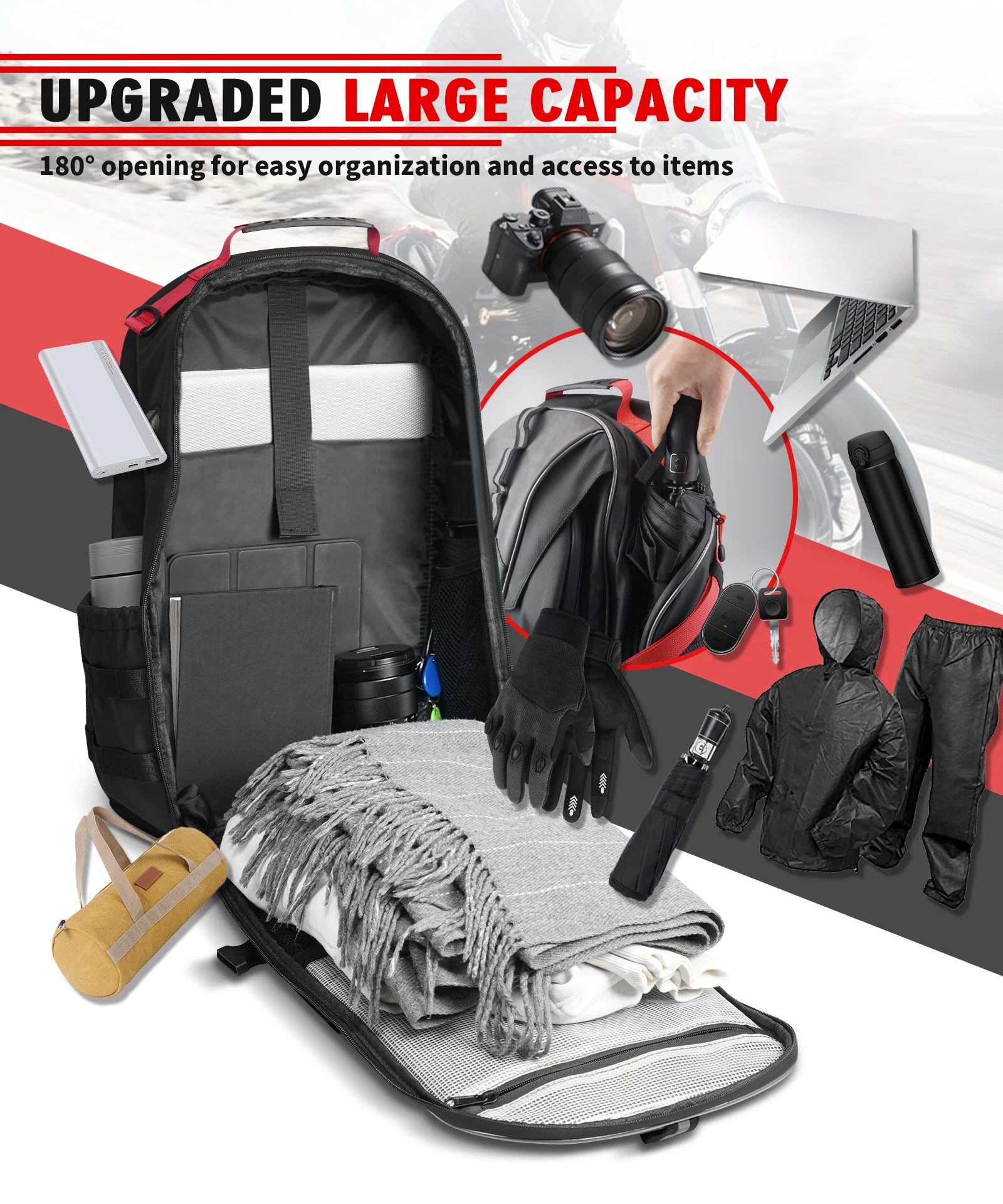 Motorcycle Backpack – 35L Waterproof Large Capacity Helmet & Travel Bag