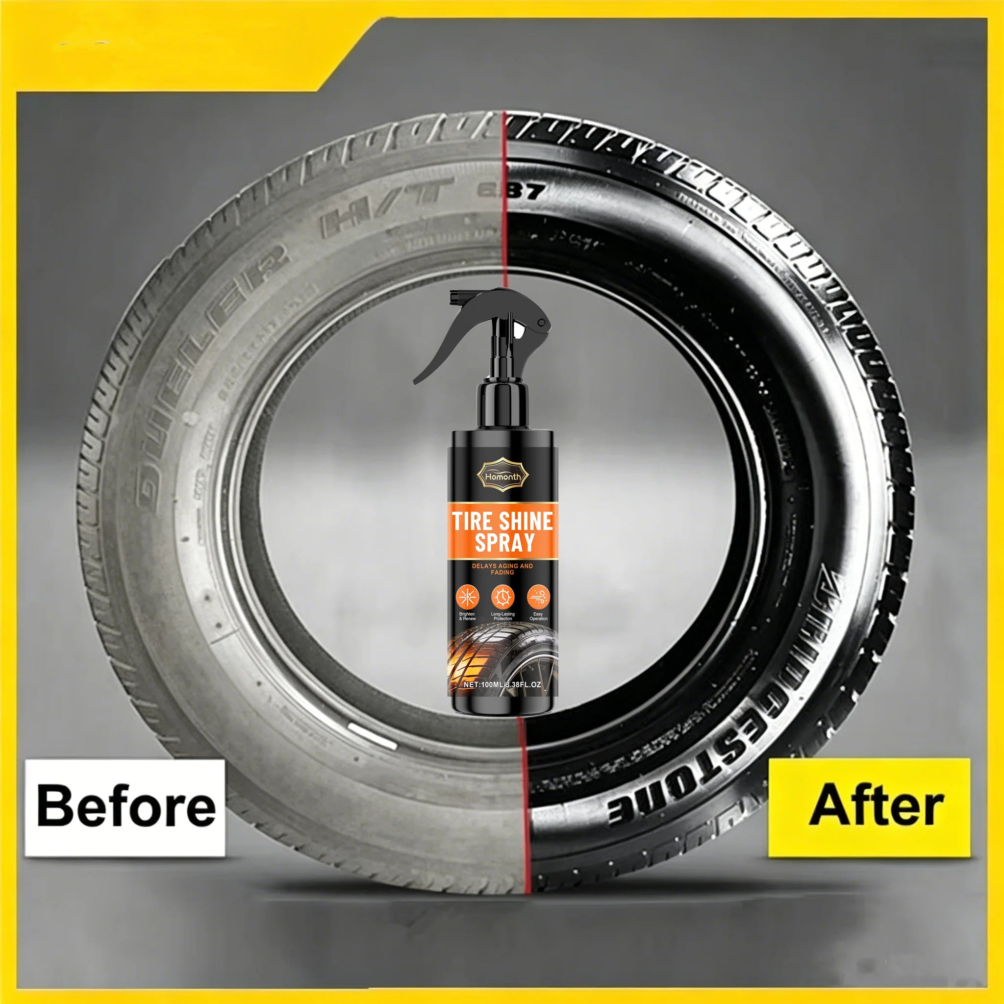 Tire Shine Spray – Black Gloss Tyre Coating Rubber & Plastic Restorer Anti-Aging Long-Lasting – 100ml – $21–99