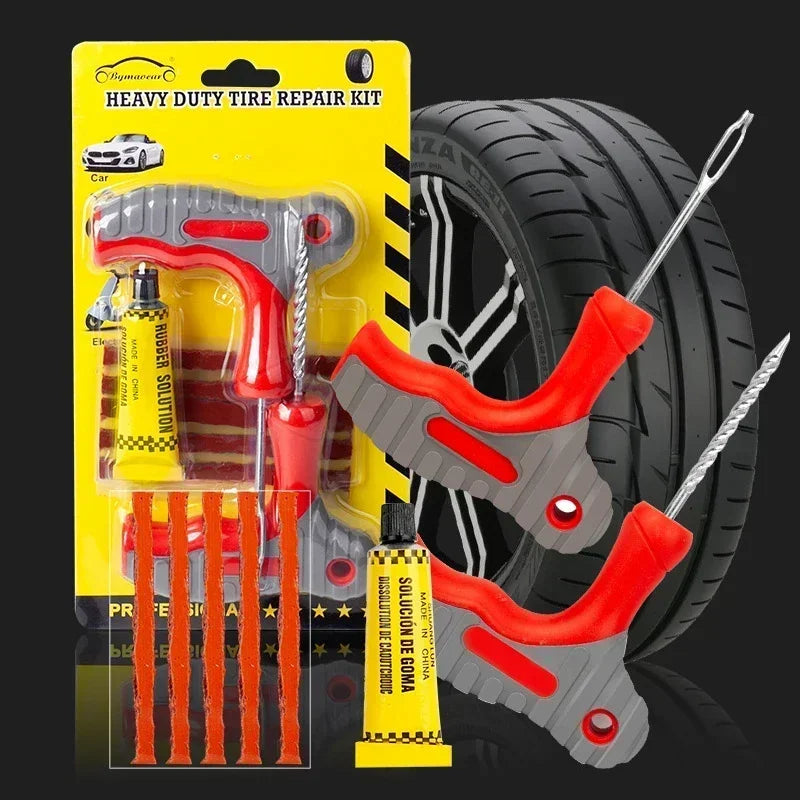 Motorcycle Tubeless Tire Repair Tool Kit – Rubber Strips, Thread Drill, Fork Drill & Glue – Car Truck Vacuum Tyre Puncture Plug Set – $10