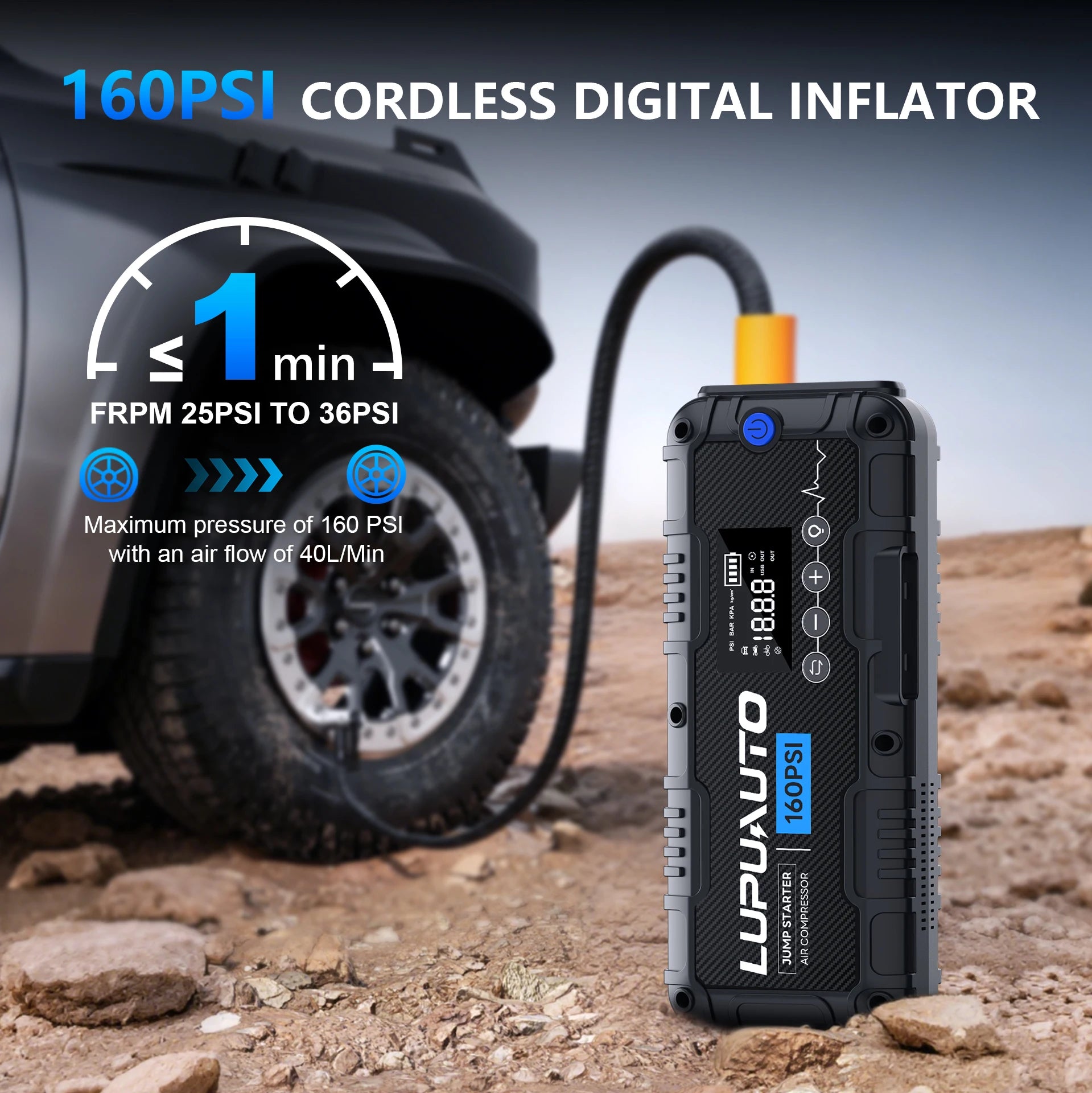 Motorcycle Jump Starter 7000A with Air Compressor 160PSI Tyre Inflator Portable Power Bank LED Flashlight Smart Cable 12V