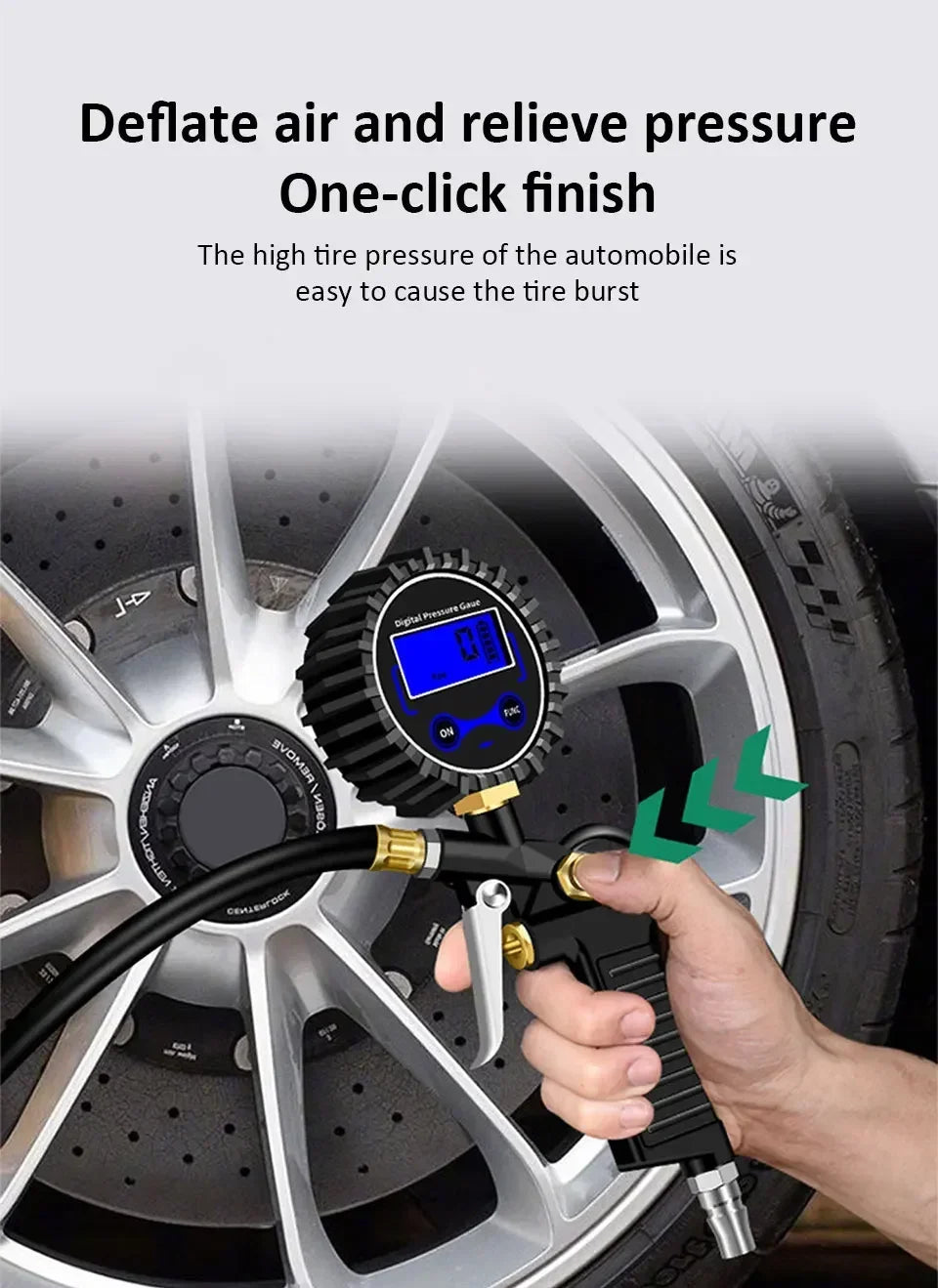 220 PSI Tire Pressure Gauge – Car, Truck & Motorcycle Tire Inflator with Flexible Hose