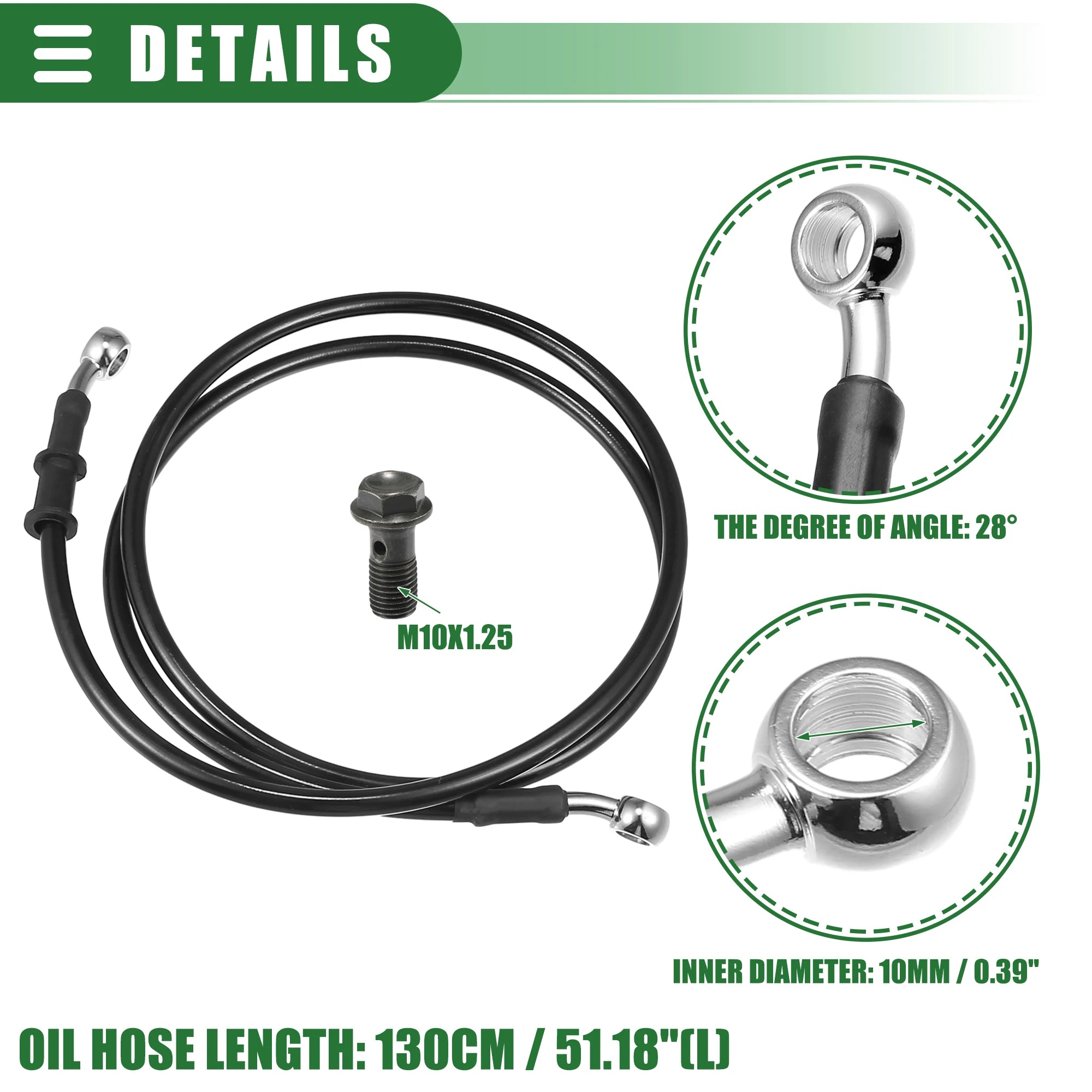 28° Braided Hydraulic Brake Hose – Brake Line Tools – Motorcycle Dirt Bike Motocross Brake Line Oil Hose – M10×1.25 – 30cm to 170cm – Black – from $18