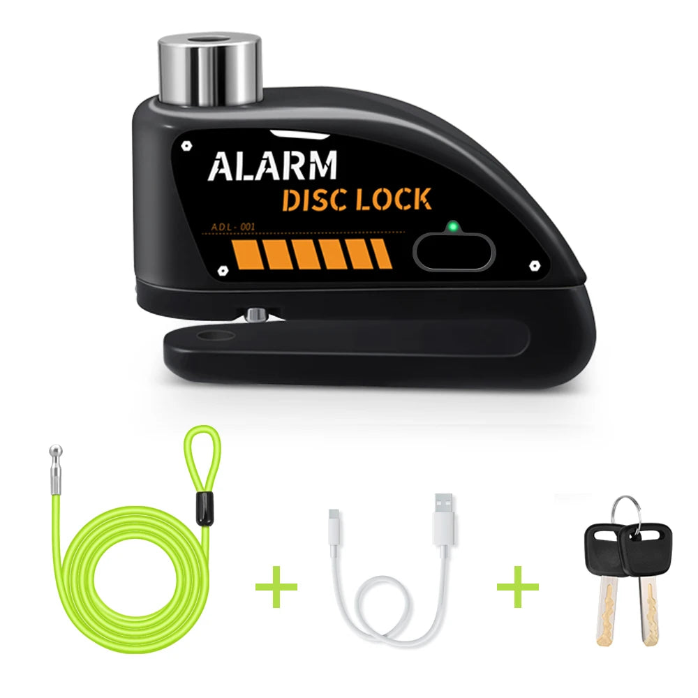 Extractme Motorcycle Alarm Disc Brake Lock Security Moto Wheel Disk Padlock Waterproof 120dB Anti-Theft – Fingerprint / Combination / Charging Style – USB-C – 7mm – With or Without Rope