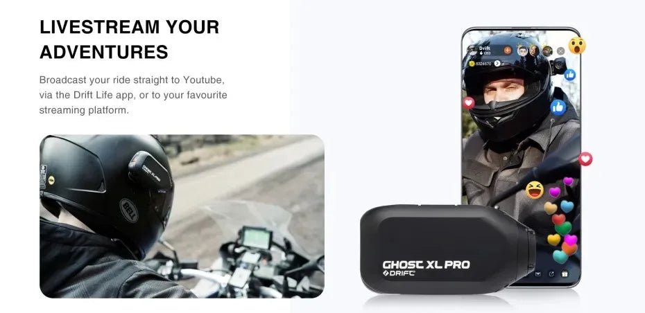 Drift XL PRO 4K WiFi IPX7 Waterproof Motorcycle Camera Helmet Cam 140° Wide Angle Live Stream Vlog Action Motorcycle Dash Cam DVR for Motorcycle Bicycle Bike Outdoor