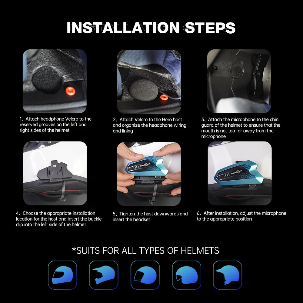 FREEDCONN HERO Motorcycle Bluetooth Intercom – 6-Rider 1500m