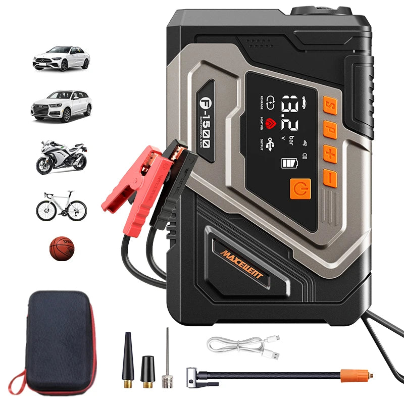 Maxcellent F1500 Flagship 4000A Jump Starter – 145PSI Air Tire Inflator, LED Light & Power Bank for Car, Motorcycle, Diesel & Van