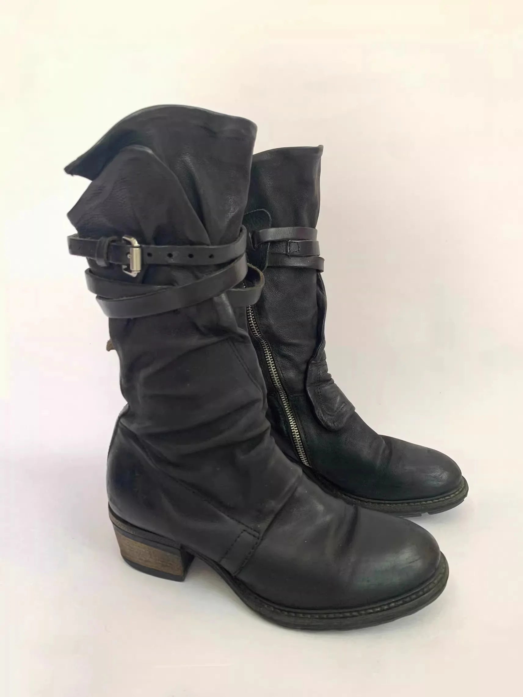 Riding Boots – Retro Motorcycle Boots for Men & Women, Side Zipper & Buckle Strap