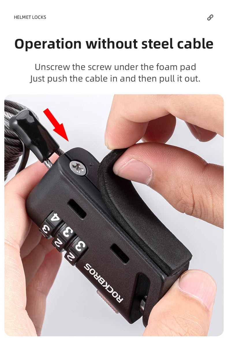 Rockbros Helmet Lock Anti-Theft Mini Bicycle Lock 3-Digit Password Lock Ultralight Flexible Bike Lock Motorcycle Helmet Lock – Model 907 1.5m PVC Steel Cable Two Ways to Use Black