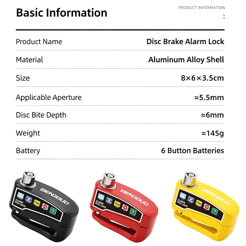 Motorcycle Alarm Disc Brake Lock One-Touch Fingerprint Unlock Anti-Theft Security Moto Wheel Disk Padlock Motorcycle Disc Lock – Vibration Alarm Aluminum Alloy Waterproof