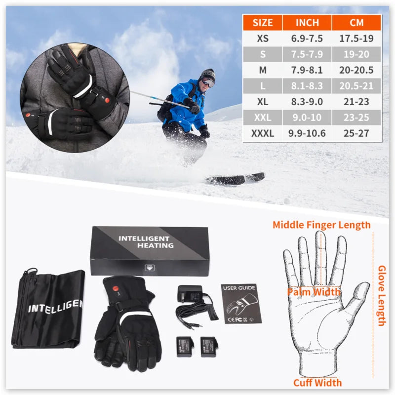 DW Heated Gloves Motorcycle Winter Heated Gloves Warm Waterproof Rechargeable Heating Thermal Gloves Snowmobile Battery Charger