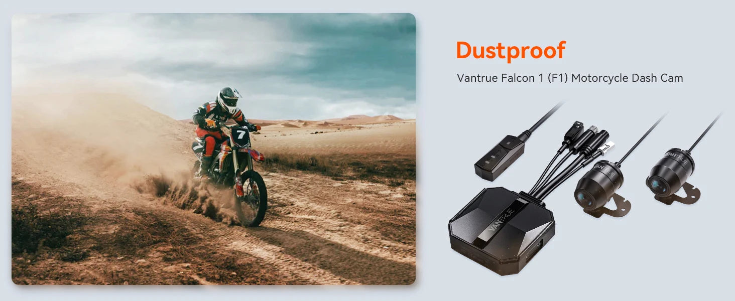 Vantrue F1 Motorcycle Dash Cam 4K Front 1080P Rear IP67 Waterproof WiFi GPS 160° 24H Parking Mode Wired Remote Motorcycle Camera DVR STARVIS OTA 18-Month Warranty