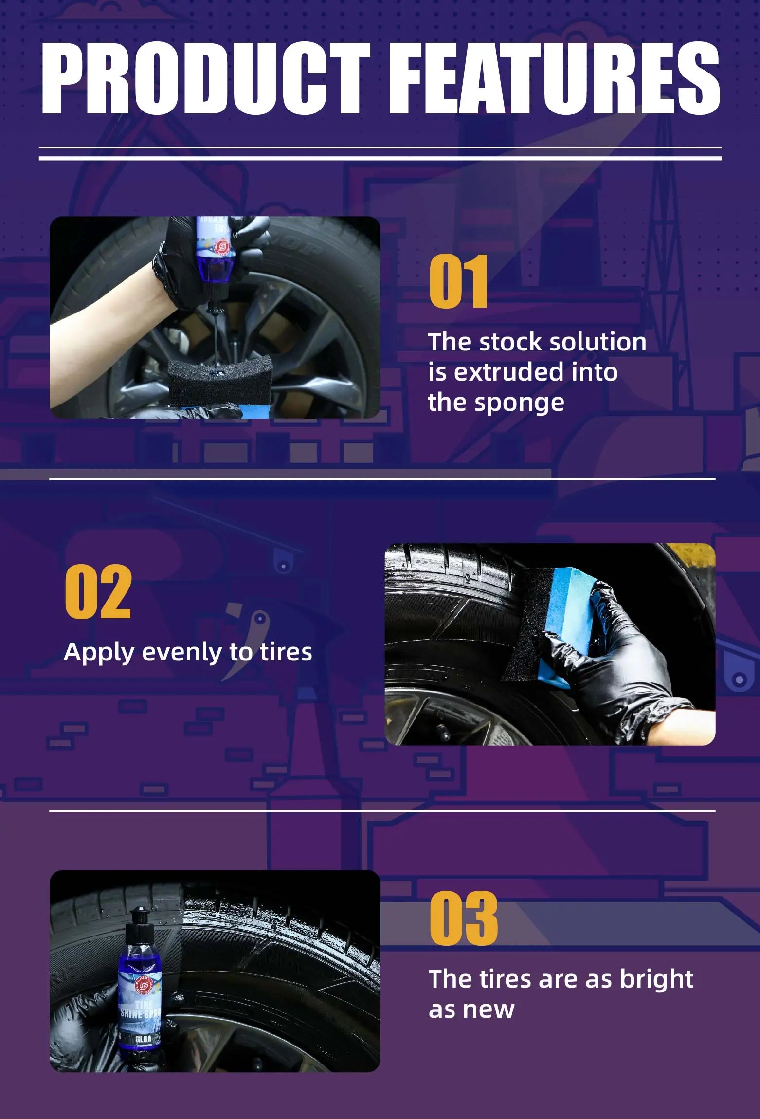 Glenby GL6A Tire Shine Spray – Wet Black Glossy Finish with One Quick Spray – 100ml / 200ml / 300ml / 500ml – $12–40