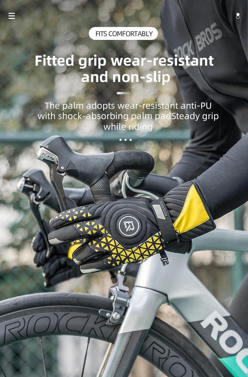 ROCKBROS Winter Warm Bike Gloves Touch Screen Windproof Thermal Motor Bicycle Gloves Men Women SBR Pad Shockproof Cycling Gloves