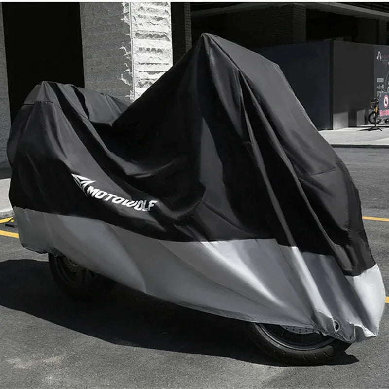 MOTOWOLF Oxford Waterproof Scooter Cover Universal All Weather Motorcycle Protector Anti UV Dustproof with Lock Holes – Polyester Taffeta Oxford Cloth M-4XL Silver Black 4 Season