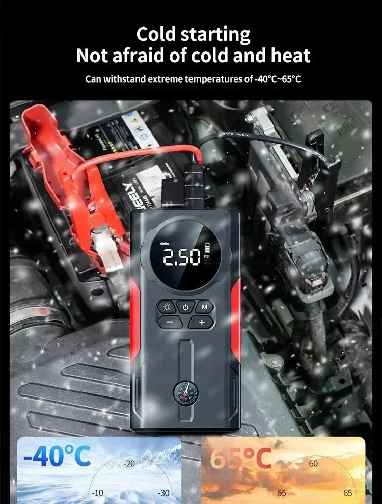 12V Jump Starter & Air Pump – 1800A Multi-Function Tire Inflator, LED SOS Light & Power Bank for Car, Motorcycle & Bicycle