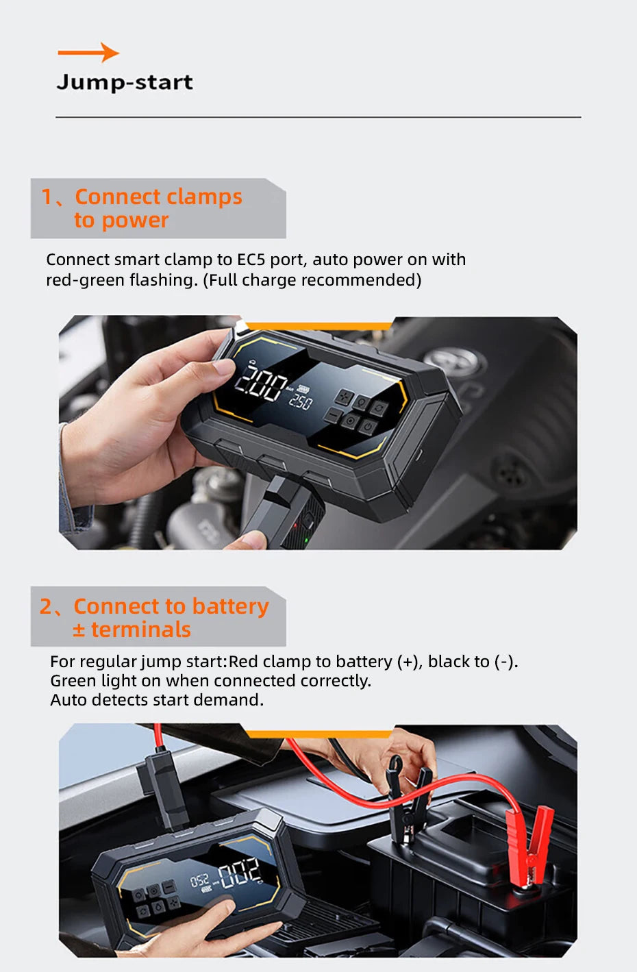 Motorcycle Jump Starter with Air Compressor 150PSI Tyre Inflator 4-in-1 Emergency Battery Booster Power Bank LED Flashlight 12V