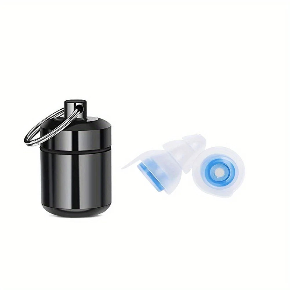 Reusable High-Fidelity Concert Ear Plugs with Waterproof Case for Music Festivals Motorcycling Noise Protection – Silicone – Two-Flange Tip – 28g – Blue / Black