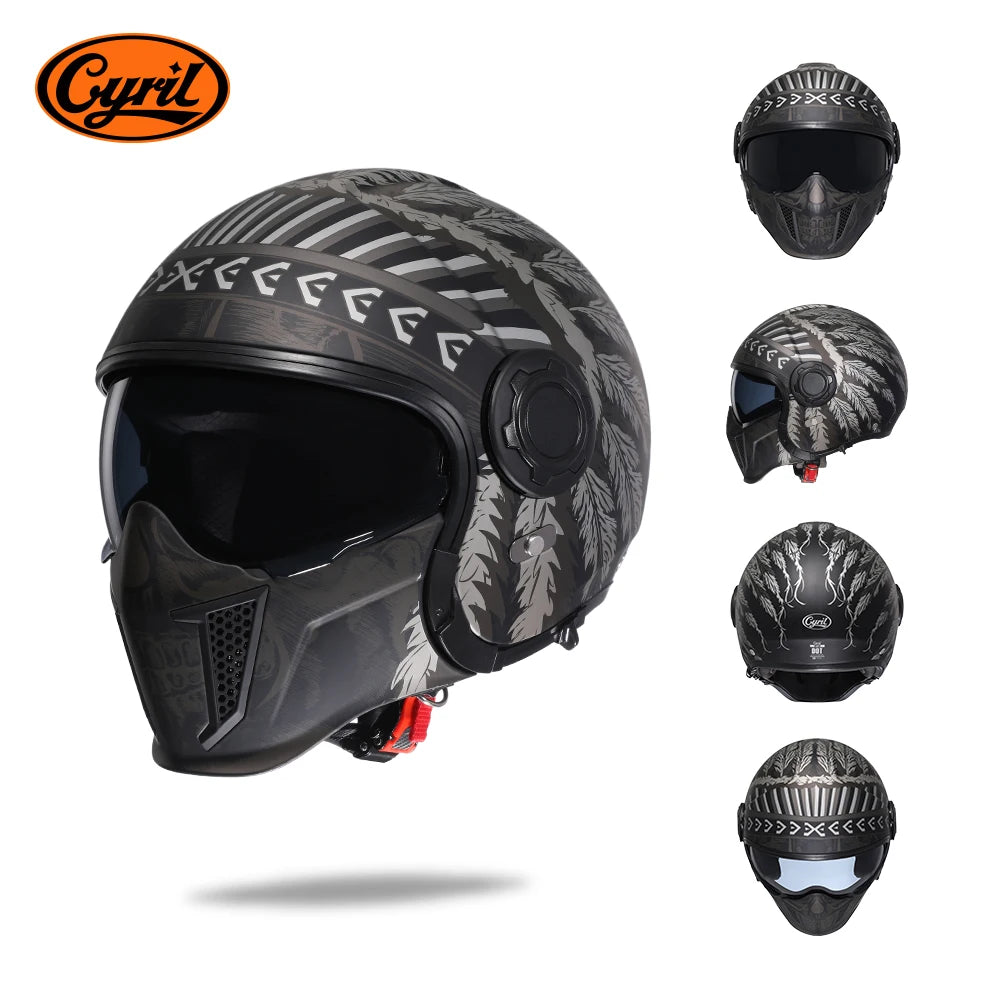 Modular Helmets – DOT Full Face Motorcycle Helmet, Dual Visor, Retro Open Face Design for Men & Women