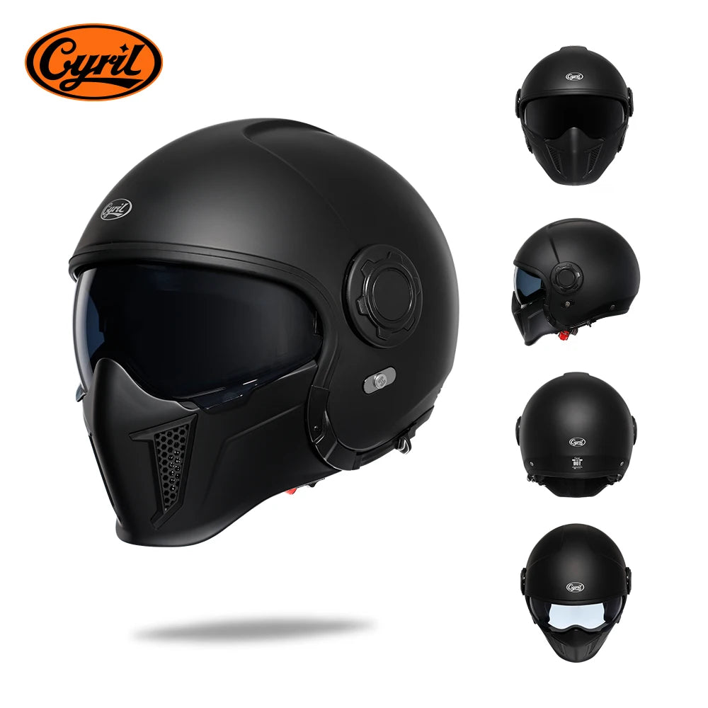 Modular Helmets – DOT Full Face Motorcycle Helmet, Dual Visor, Retro Open Face Design for Men & Women
