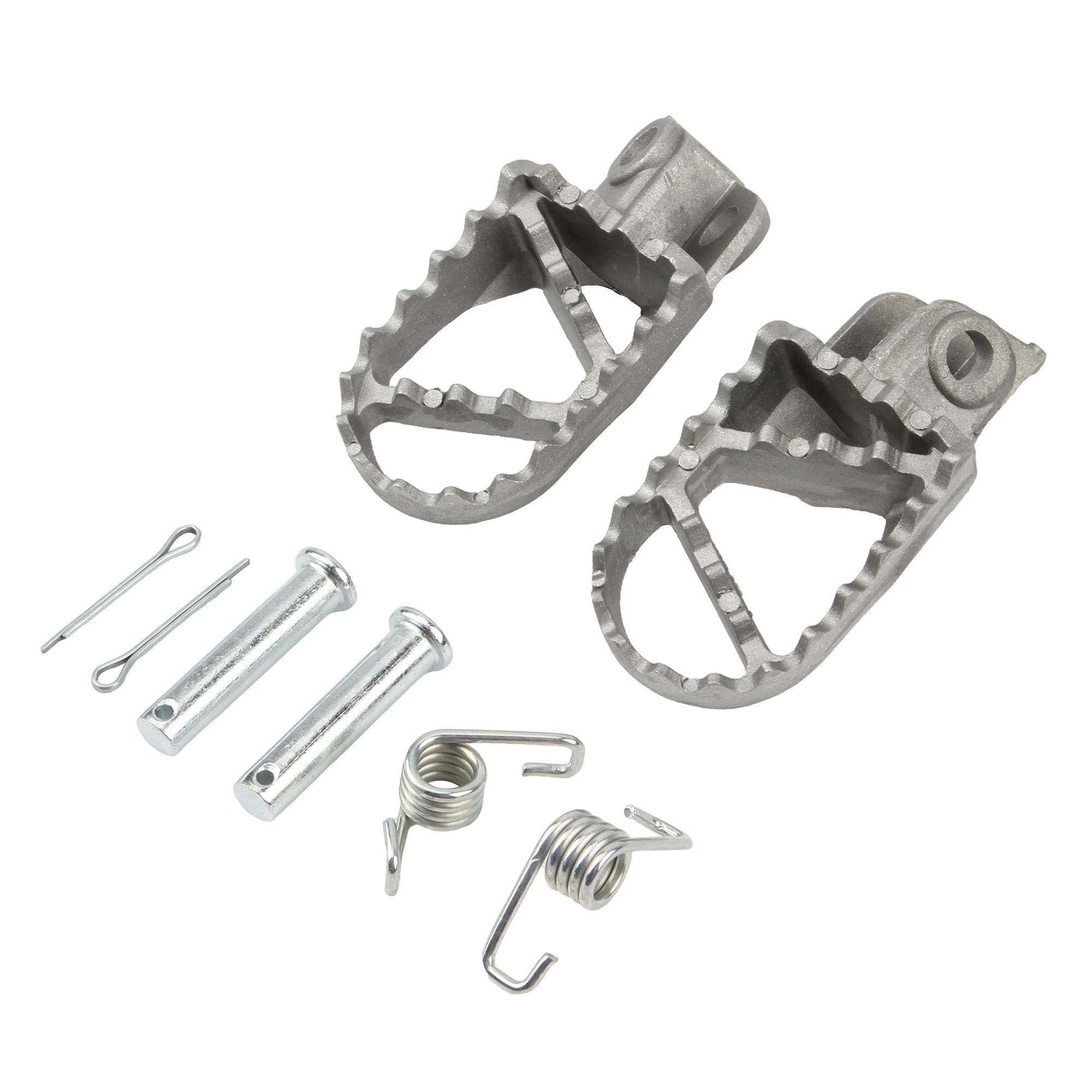 KTM SX SXF EXC EXCF XC XCF XCW 125–530 Motocross Aluminum Foot Pegs – 360° Rotatable + Pitch Adjustable – Silver – Spring & Pins Included – Dirt Pit Bike – $16